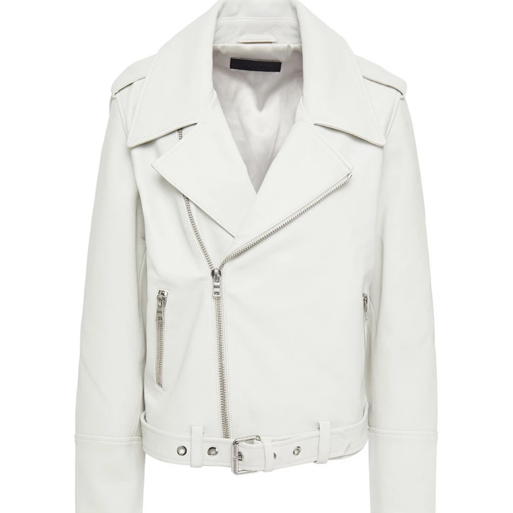 J BRAND Maysen leather biker jacket in cream